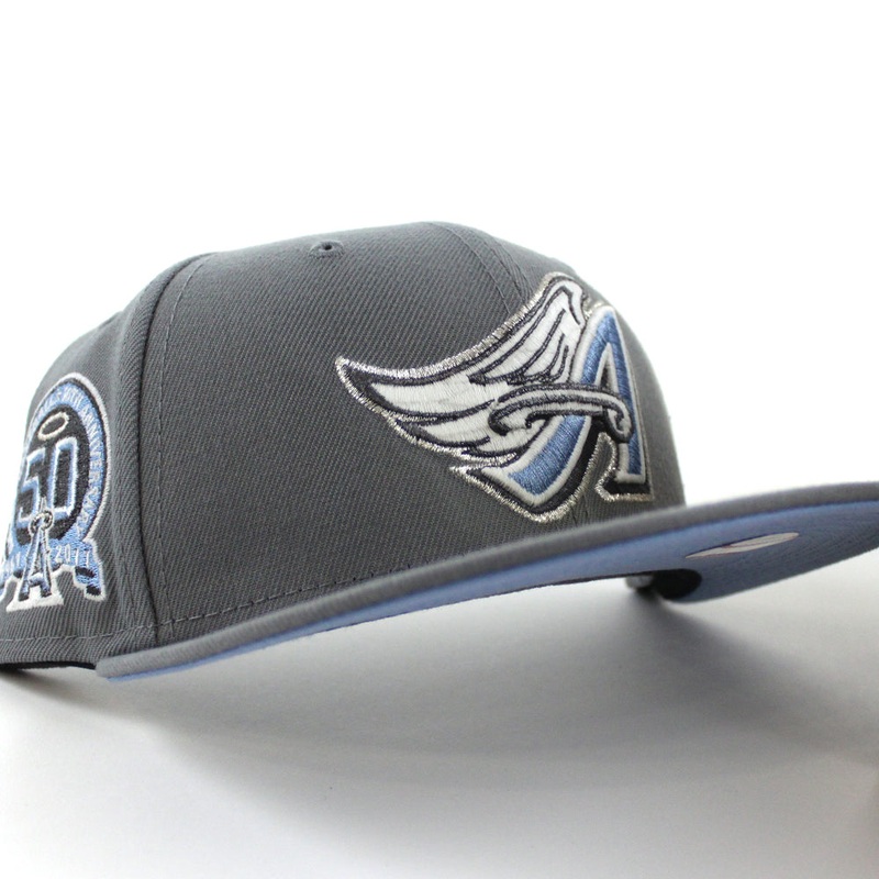 Anaheim Angels 50th Anniversary New Era 59Fifty Fitted Hat (GITD Storm Gray Sky Blue Under Brim) 7