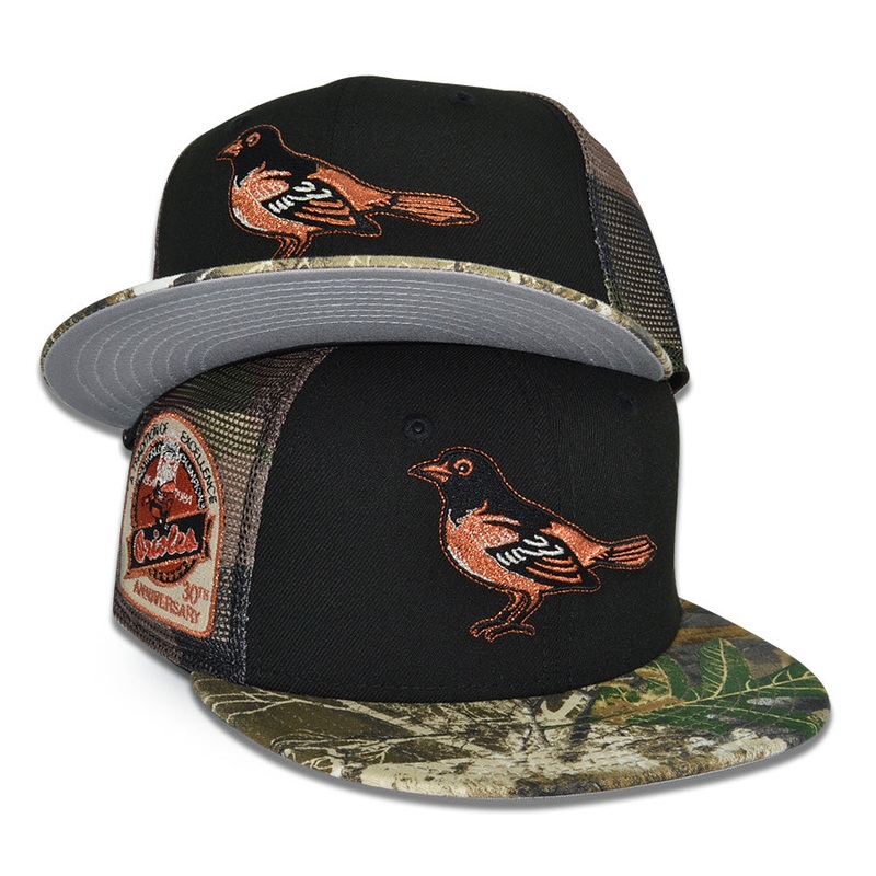 Baltimore Orioles “O’S ESCAPE” Exclusive New Era 59Fifty Fitted Hat – Black/Real Tree/Woodland Camo Mesh 6 7/8
