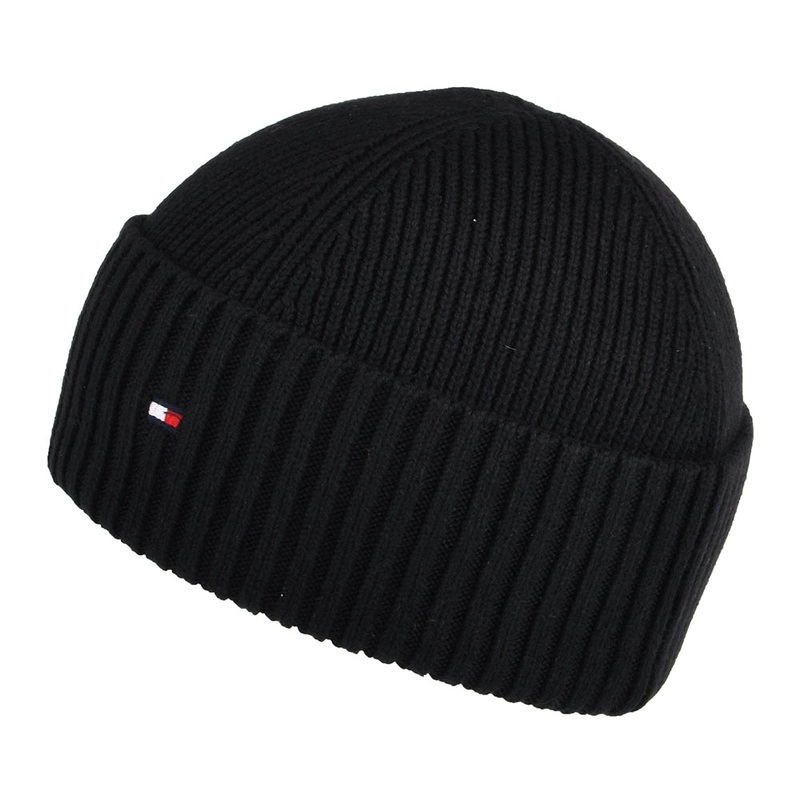 Tommy Hilfiger Hats Flag Cotton Cashmere Fisherman Beanie Hat – Black 1-Size