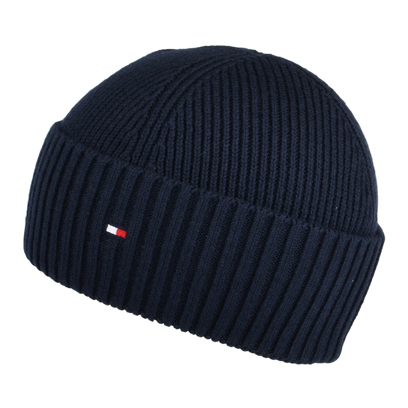 Tommy Hilfiger Hats Flag Cotton Cashmere Fisherman Beanie Hat – Dark Navy 1-Size