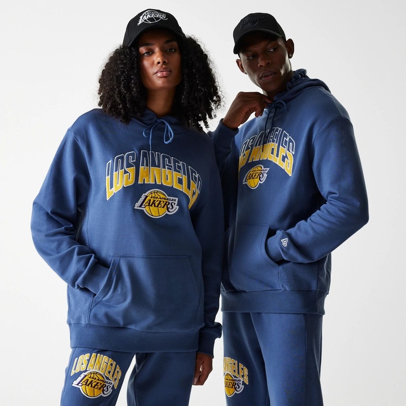 LA Lakers NBA Arch Graphic Dark Blue Oversized Pullover Hoodie XS