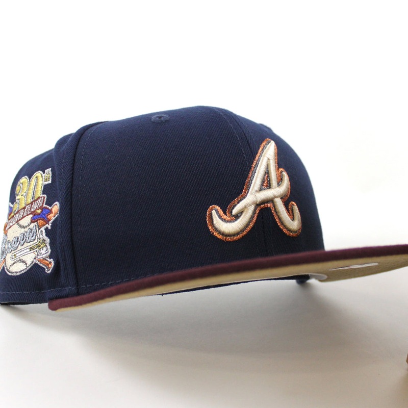 Atlanta Braves 30th Season New Era 59Fifty Fitted Hat (Oceanside Maroon Khaki Under Brim) 7