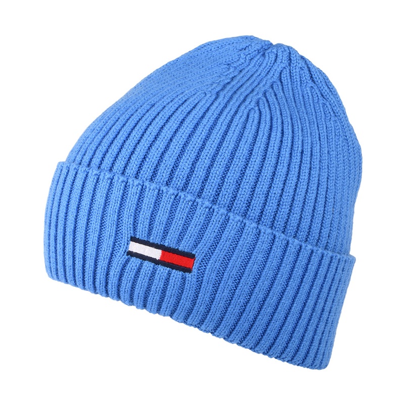 Tommy Hilfiger Hats TJM Flag Ribbed Beanie Hat – Blue 1-Size