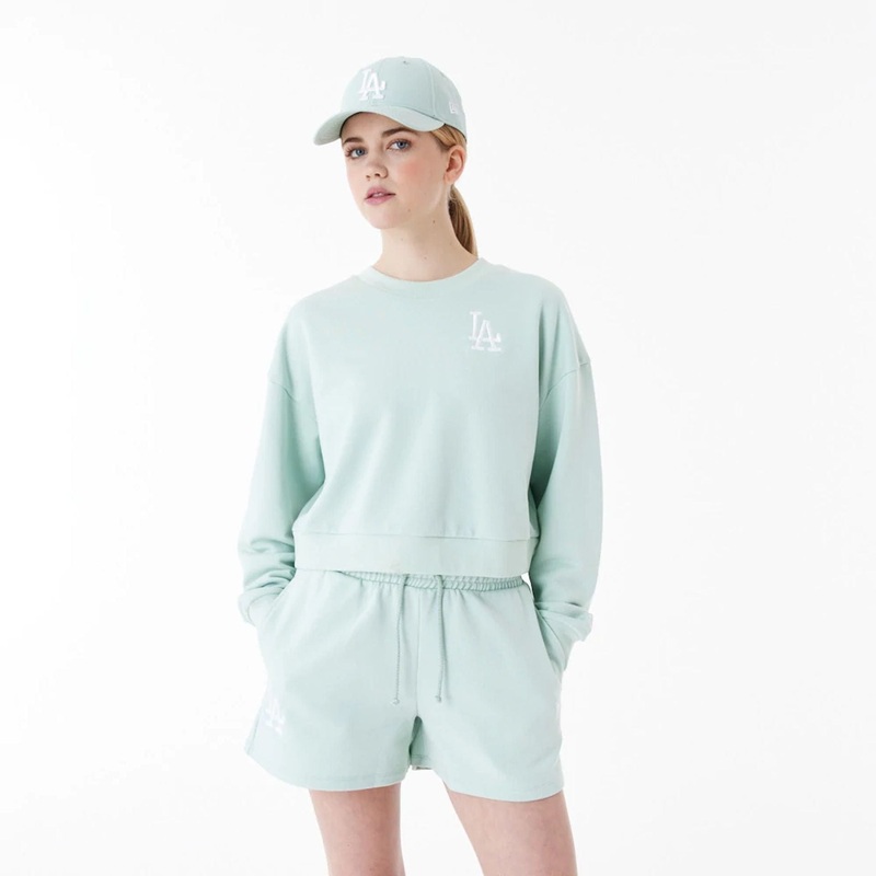 LA Dodgers MLB Lifestyle Mint Womens Crop Crew Neck Sweatshirt XS