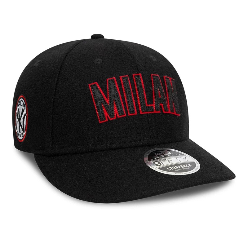 AC Milan x New York Yankees Wordmark Black Low Profile 9FIFTY Strapback Adjustable Cap S-M