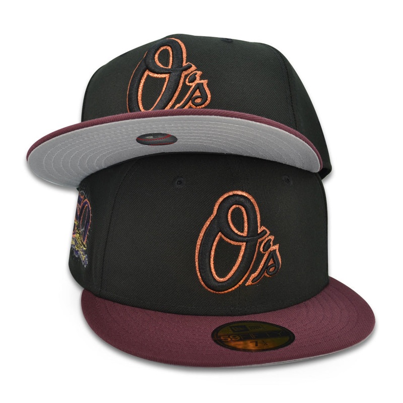 Baltimore Orioles 50TH ANNIVERSARY Exclusive New Era 59Fifty Fitted Hat – Black/Maroon 6 7/8