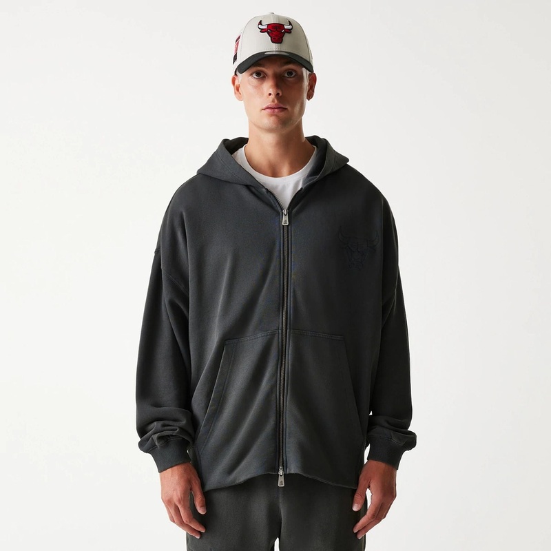 Chicago Bulls NBA Washed Grey Full Zip Hoodie XS