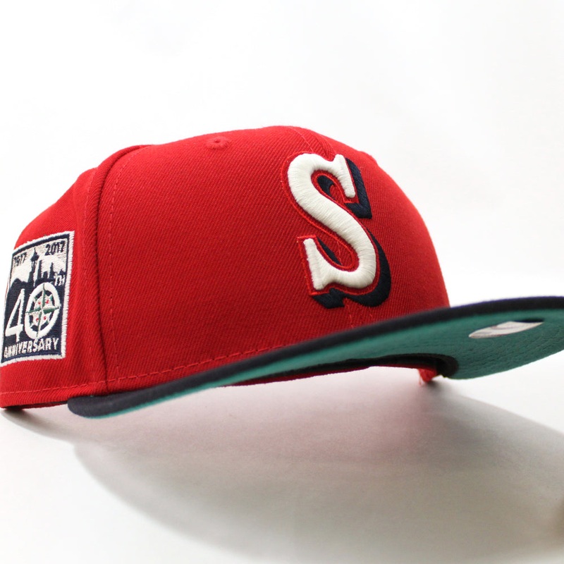 Seattle Mariners 40th Anniversary New Era 59Fifty Fitted Hat (GITD Red Navy Aqua Under Brim) 6 7/8