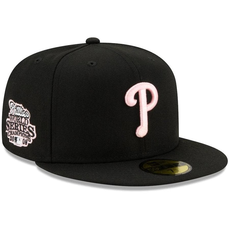 New Era Philadelphia Phillies Black 2008 World Series Champions Pink Undervisor 59FIFTY Fitted Hat